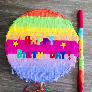 [TẶNG GẬY ĐẬP] Pinata Happy Birthday Hình Tròn Cầu Vồng – Trang Trí & Trò Chơi Sinh Nhật Cho Bé