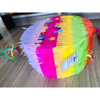 [TẶNG GẬY ĐẬP] Pinata Happy Birthday Hình Tròn Cầu Vồng – Trang Trí & Trò Chơi Sinh Nhật Cho Bé