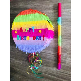 [TẶNG GẬY ĐẬP] Pinata Happy Birthday Hình Tròn Cầu Vồng – Trang Trí & Trò Chơi Sinh Nhật Cho Bé