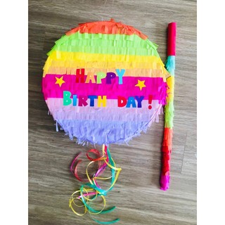 [TẶNG GẬY ĐẬP] Pinata Happy Birthday Hình Tròn Cầu Vồng – Trang Trí & Trò Chơi Sinh Nhật Cho Bé