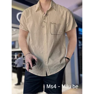 Áo sơ mi nam vải đũi xước hàn mềm mát 4 màu trẻ trung phong cách