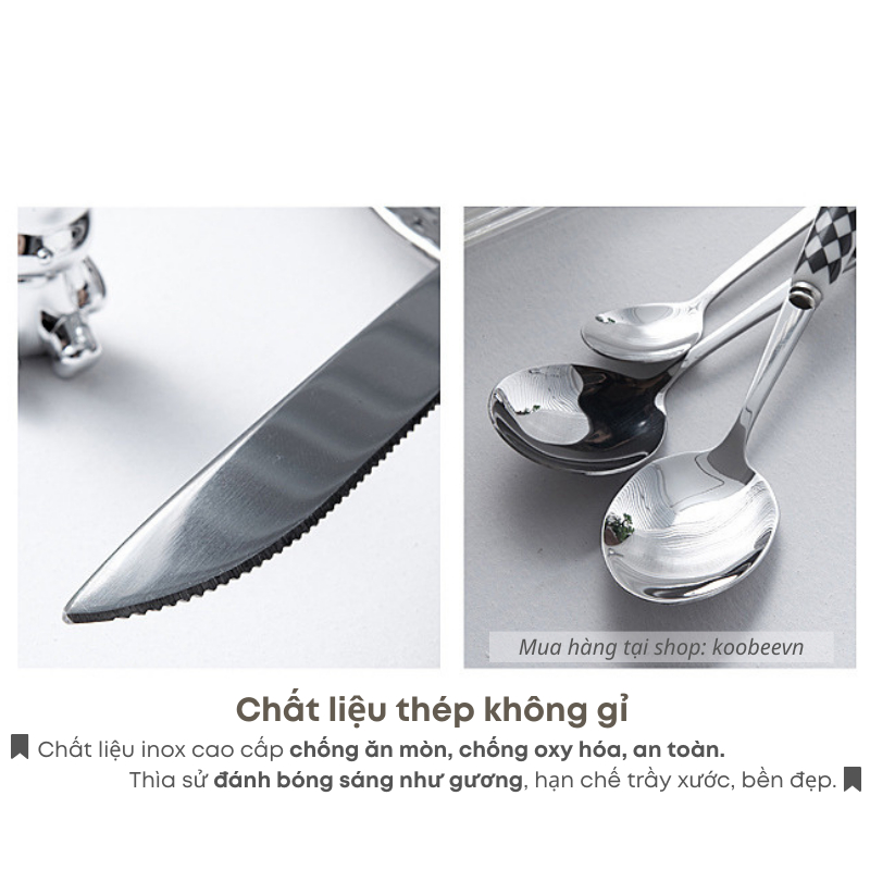 Bộ Đồ Ăn Dao Thìa Nĩa Inox Cán Sứ Kiểu Phương Tây Sang Trọng KOÔBEE - Set Hộp QuàTặng Bạn Gái, Bạn Bè, Người Thân |109