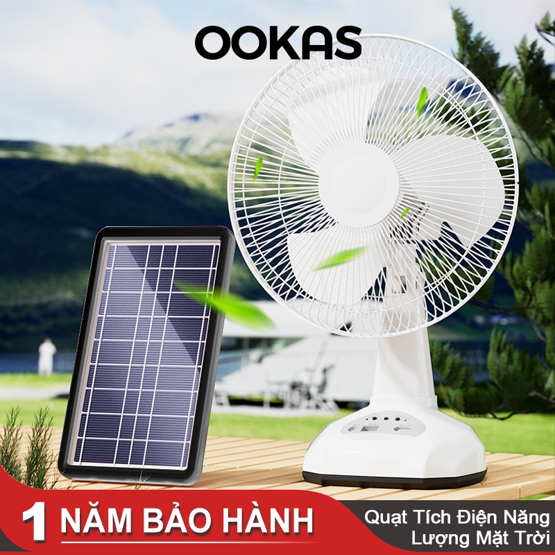 Product image OOKAS Quạt Tích Điện Năng Lượng Mặt Trời,quạt để bàn để sàn hai mức tốc độ có thể sạc điện thoại 1