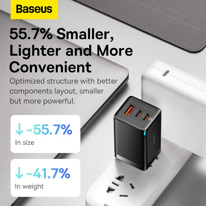 Bộ Sạc Nhanh Baseus GaN5 Pro 65W 2C+U QC4 PD3.0 AFC Máy Tính Xách Tay Với Cáp Type C 100W  phù hợp cho Pad & Huawei P40