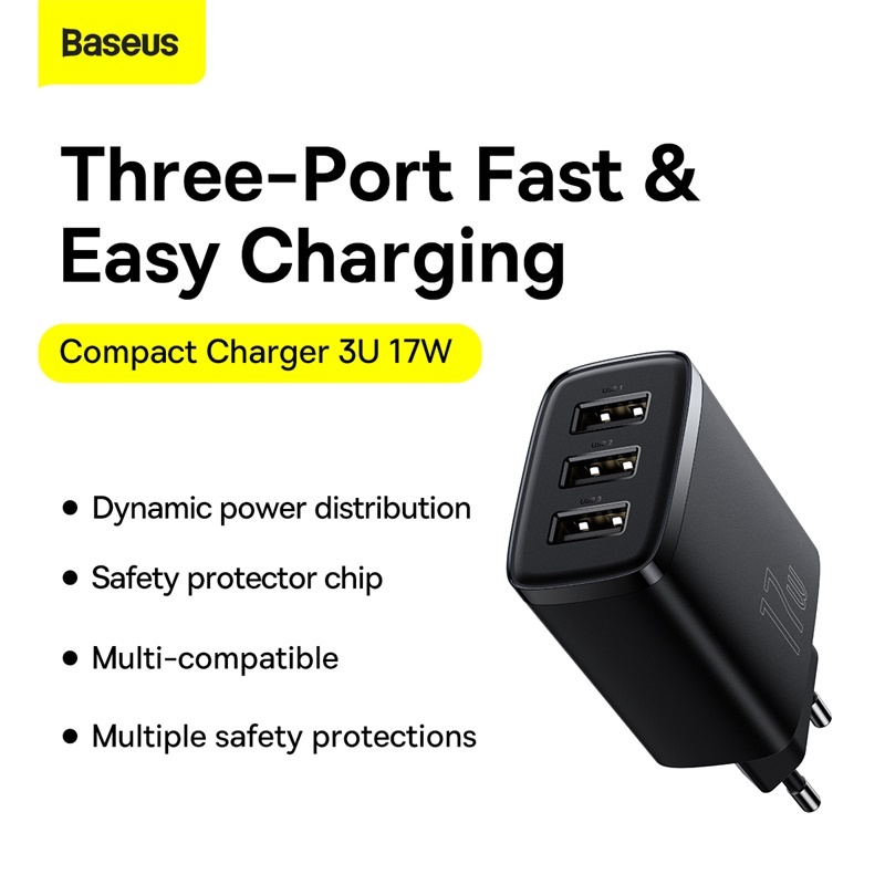 Ảnh Củ sạc nhanh Baseus Compact 3 cổng Usb 17W EU 2