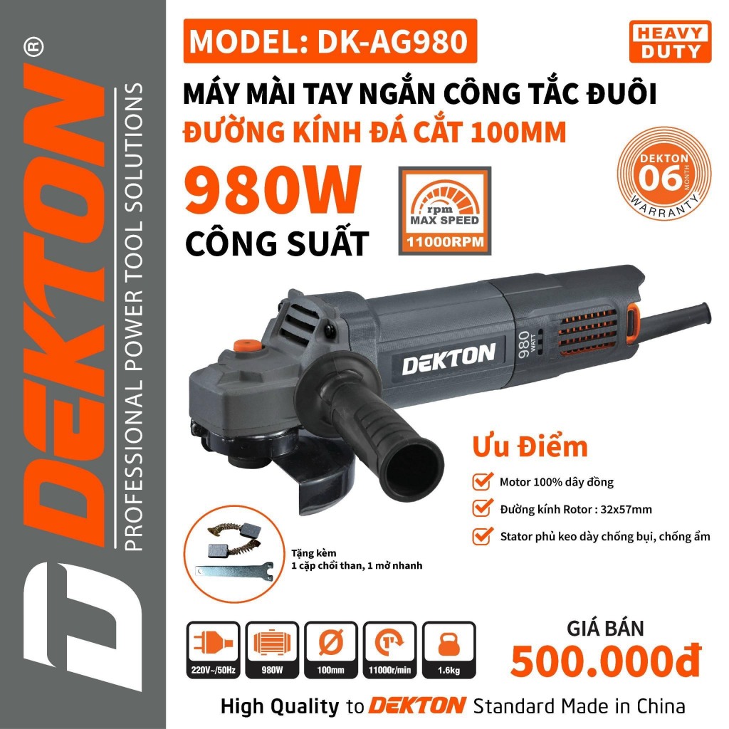 Máy Mài Góc DEKTON DK-AG980 Sử Dụng Đá 100mm Công Tắc Đuôi 980W
