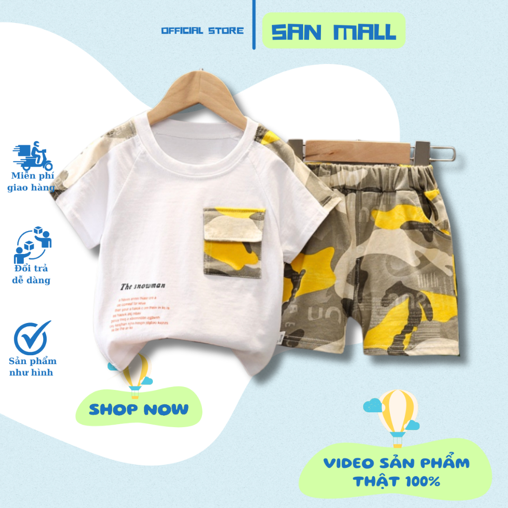 Bộ đồ bé trai áo thun cotton camo quần cotton rằn ri SANMALL phong cách ...