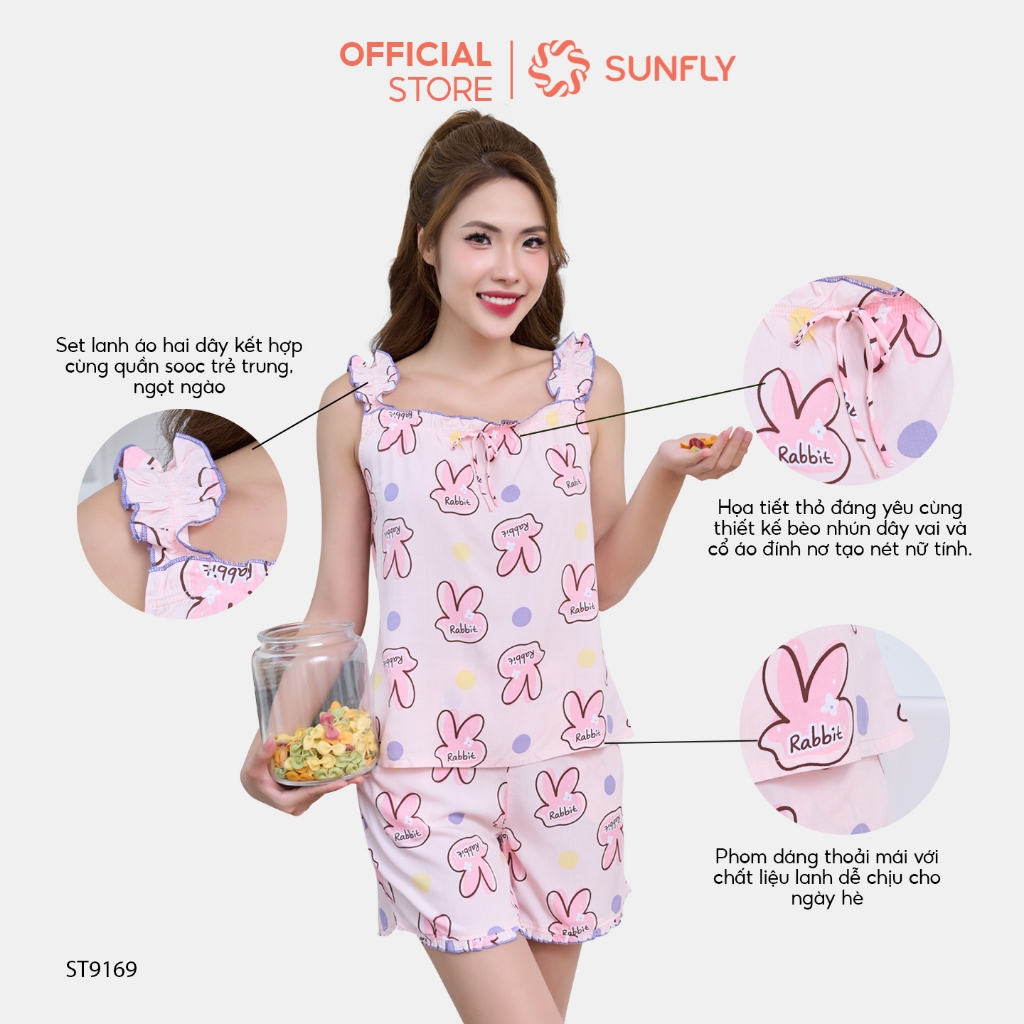 Ảnh Đồ bộ mặc nhà nữ SUNFLY chất lanh lụa ht áo dây bèo quần sooc ST9169 1