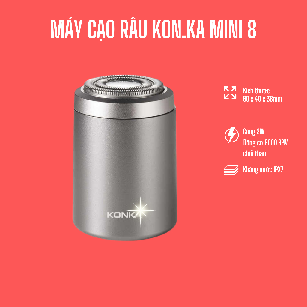 Máy Cạo Râu KO.N.KA Mini 8, Động cơ không chổi tha, kháng nước IPX7 ...