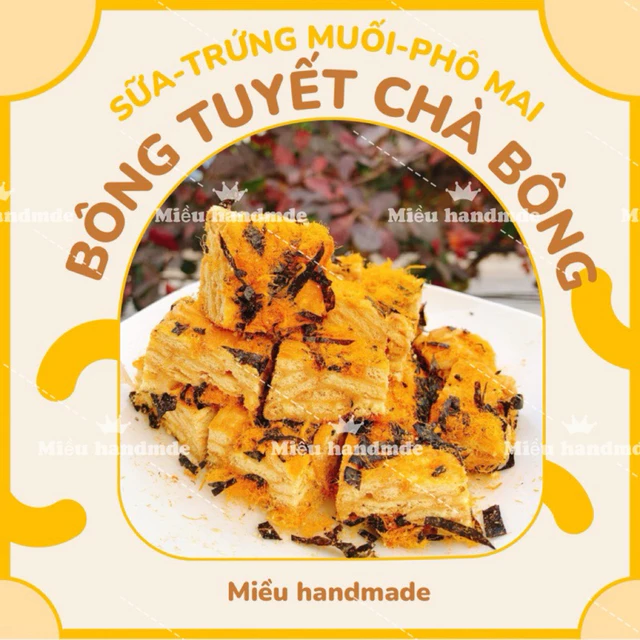 Bánh Bông Tuyết Phô Mai Trứng Muối Chà Bông Rong Biển Ít Ngọt Ăn Kiêng Miều Handmade