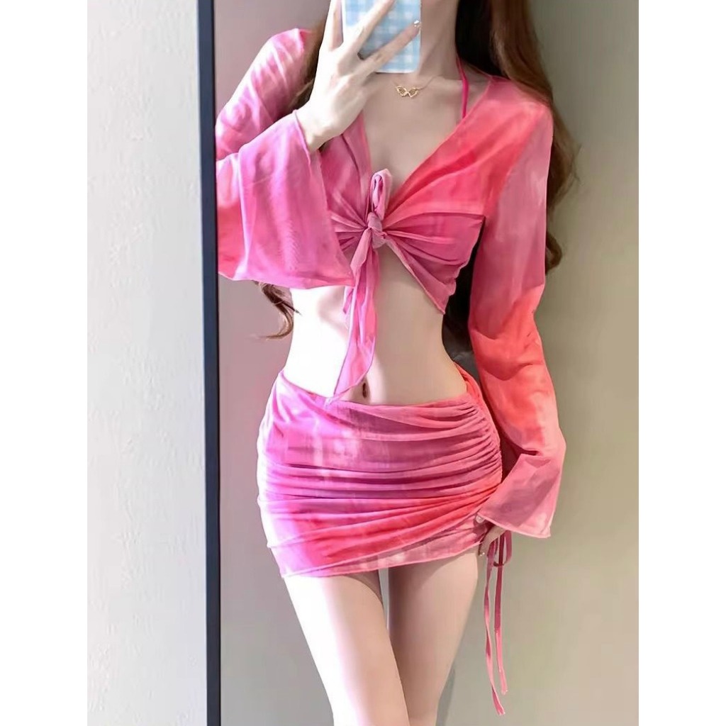 Set bộ đồ bơi bikini 4 chi tiết có đệm ngực phối họa tiết màu loang ôm body gợi cảm sang chảnh BA BKN47
