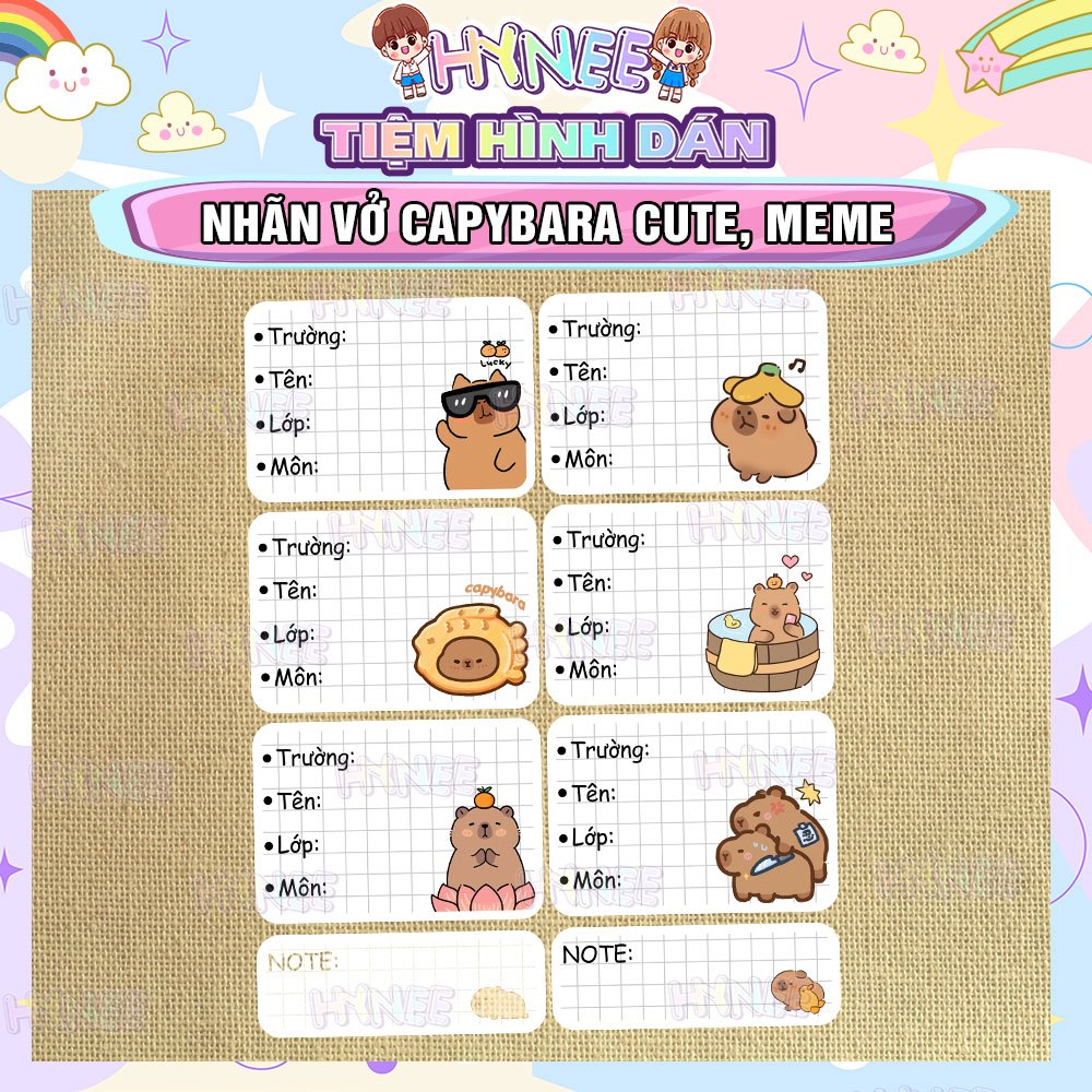 Nhãn Vở Capybara, Nhãn Dán Vở Cute, MeMe - Giấy Nhãn Capybara, Nhãn tên ...