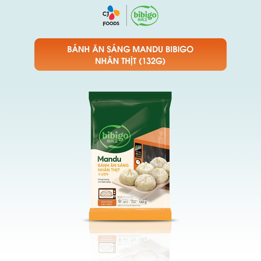 Ảnh Bánh xếp Mandu Bibigo ăn sáng nhân thịt 132g [Quay vi sóng 2 phút] 3
