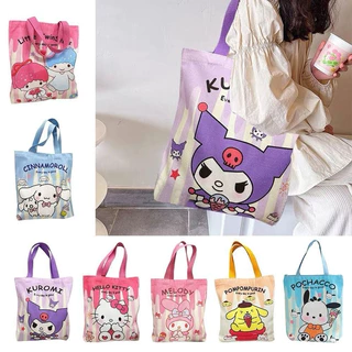 Túi tote vải canvas hình Kuromi Cinnamoroll (ko có dây kéo)
