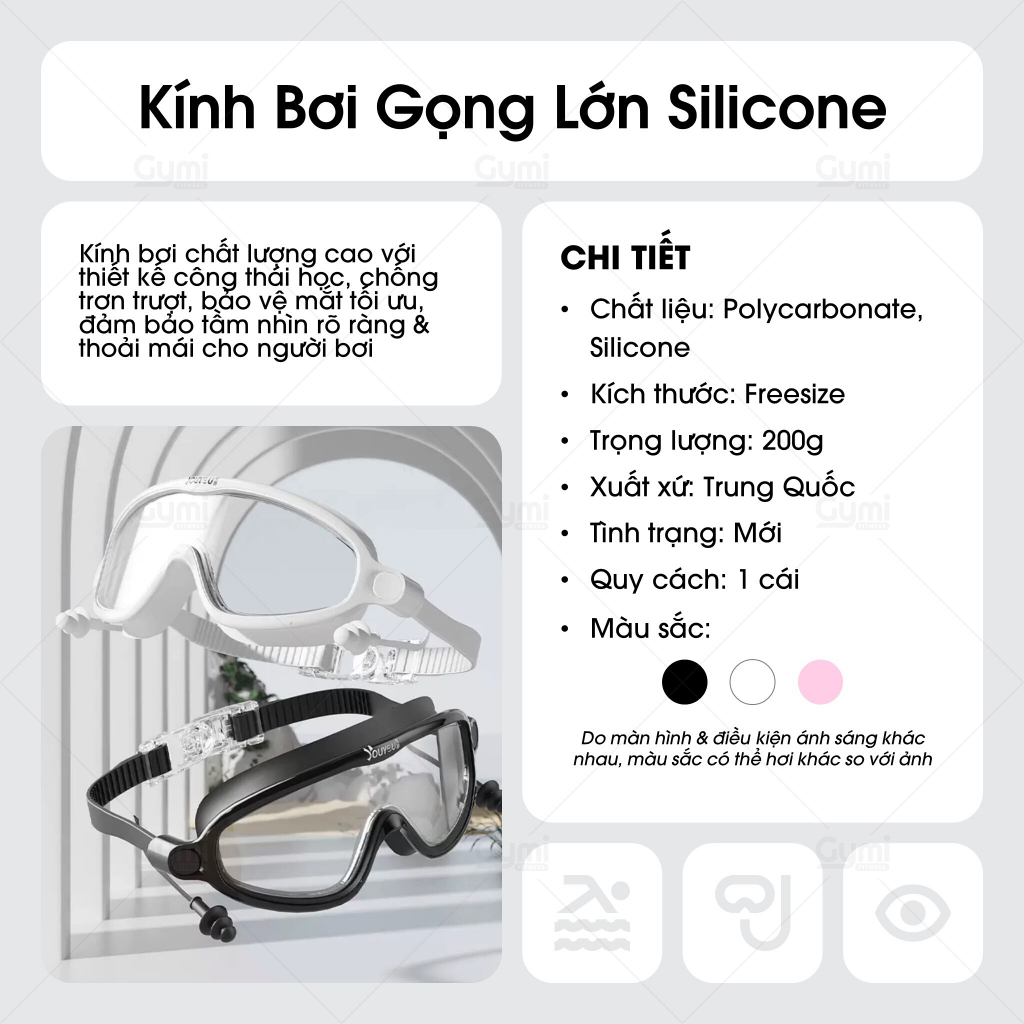 Kính Bơi Gọng Lớn Silicone Mềm Chống Thấm Nước Chống Sương Mù Chuyên Nghiệp Cho Nam & Nữ - KinhBoi-GongLon