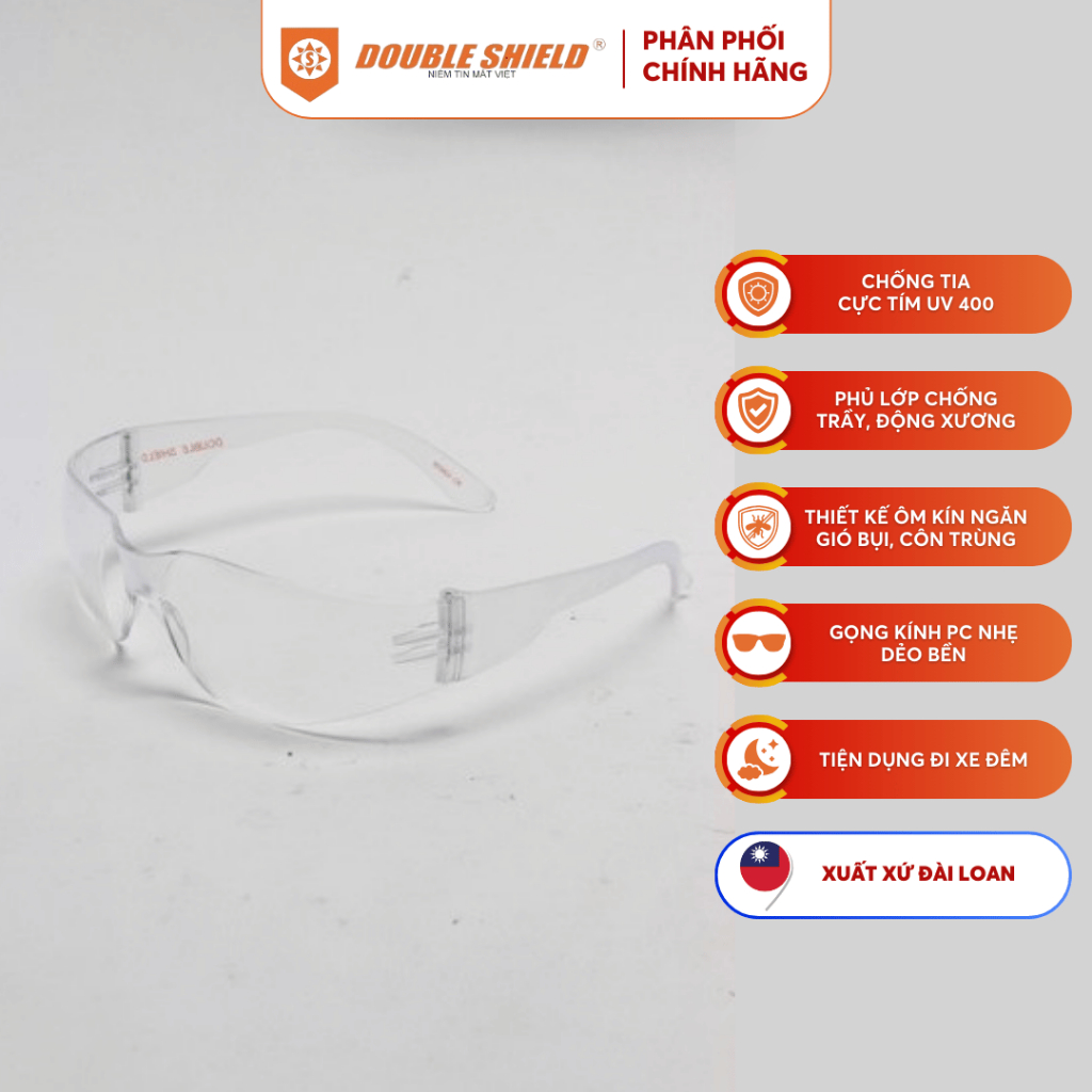 Kính Bảo Hộ Cao Cấp Chính Hãng Chống Tia UV DOUBLE SHIELD 90960 FOGCR Đài Loan Tròng Trong