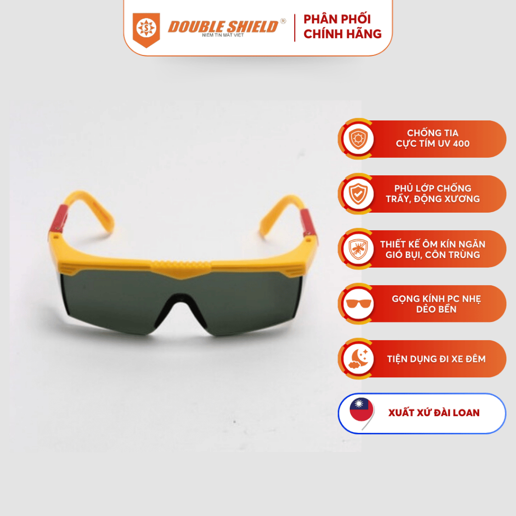Kính Bảo Cao Cấp Chính Hãng  Chống Tia UV Trẻ Em DOUBLE SHIELD 9091S YLG15 Đài Loan Tròng Râm/ Gọng Vàng