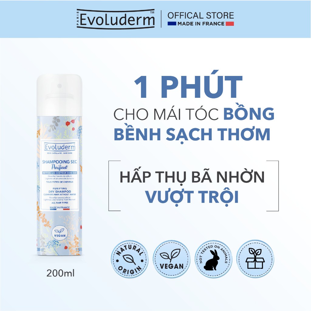 Ảnh Dầu gội đầu khô Evoluderm cho da dầu làm sạch tóc cho mái tóc bồng bềnh hương thơm quyến rũ 200ml 1