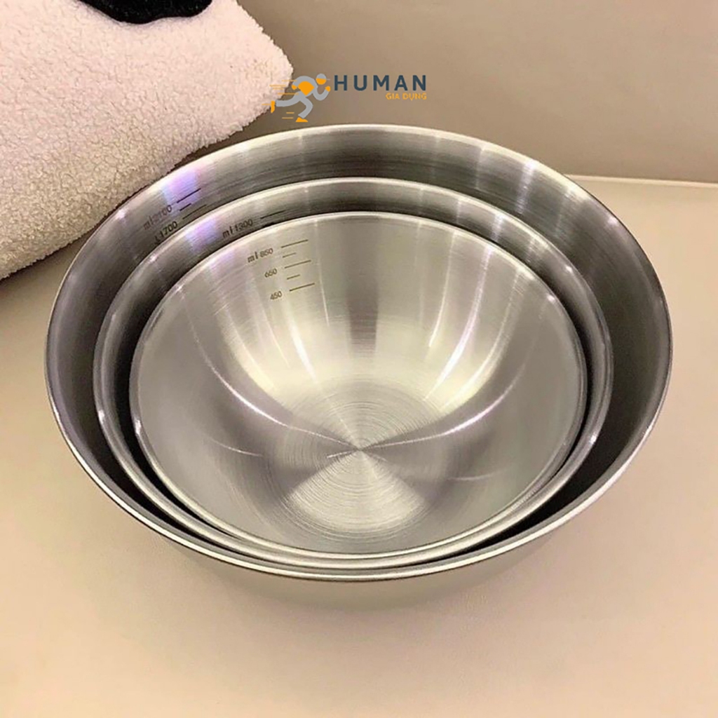 Set 3 bát âu trộn bột thau trộn salad inox 304 có vạch chia dung tích ...