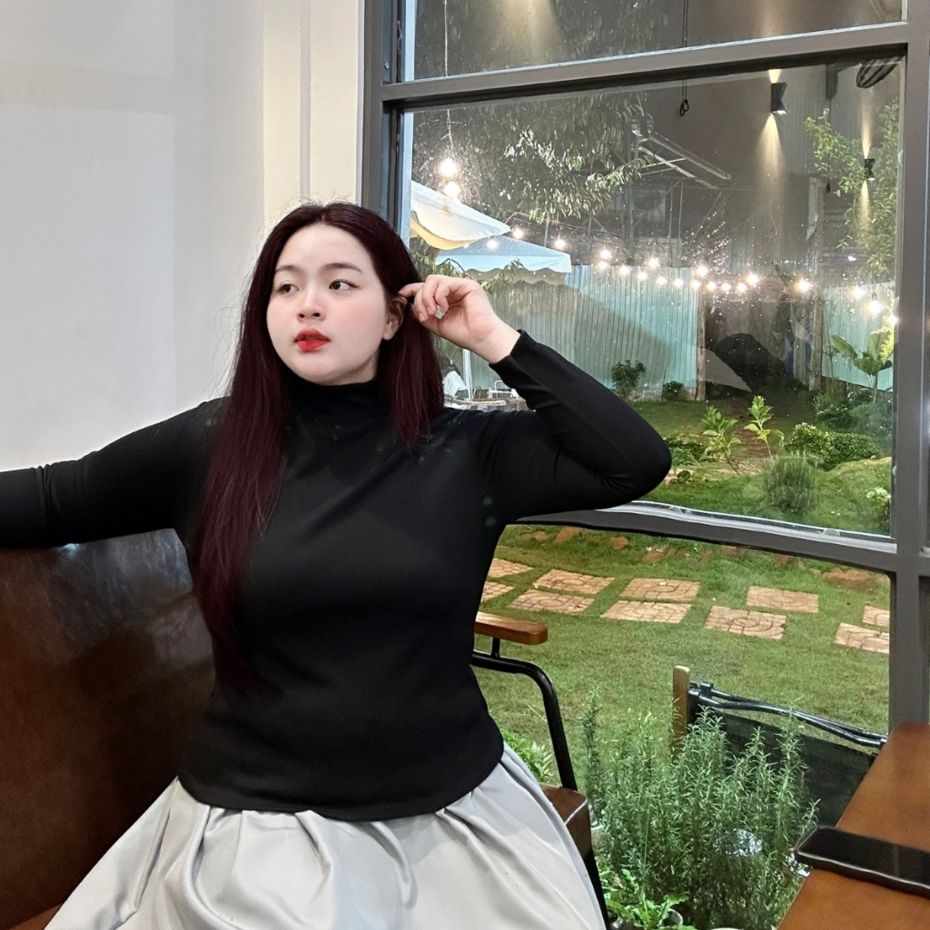 Ảnh Áo Thun Bigsize Nữ Tay Dài Cổ Lọ Dáng Vừa Chất Nỉ Gân Co Giãn Dày Dặn Mua Thu Đông G216 2