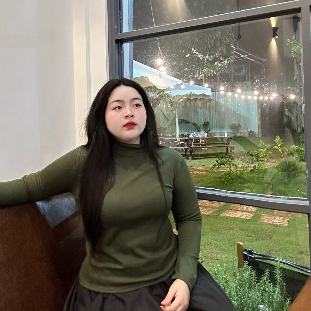 Ảnh Áo Thun Bigsize Nữ Tay Dài Cổ Lọ Dáng Vừa Chất Nỉ Gân Co Giãn Dày Dặn Mua Thu Đông G216 3