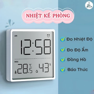 Nhiệt Kế Phòng Nhiệt Ẩm Kế Điện Tử Máy Đo Nhiệt Độ - Độ Ẩm Phòng Ngủ Cho Bé Tích Hợp Đồng Hồ Báo Thức Tiện Dụng