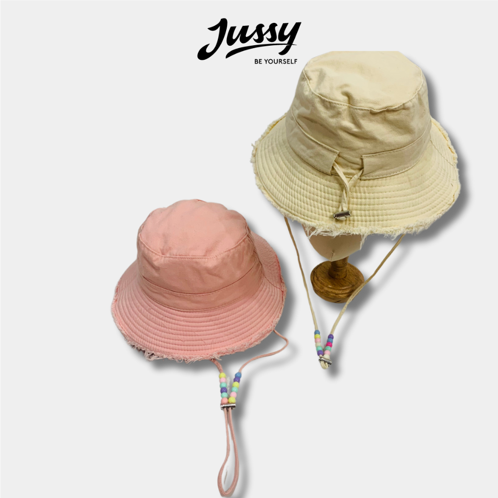 Mũ Bucket Tua Rua Dây Quai Đính Hạt Xinh Xắn JB43 Jussy Fashion Kiểu Nón Tai Bèo Nam Nữ Có Dây Rút Thu to Nhỏ