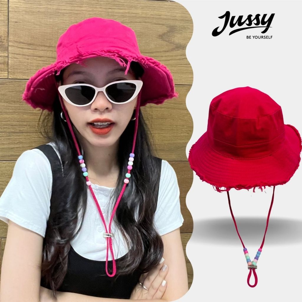 Mũ Bucket Tua Rua Dây Quai Đính Hạt Xinh Xắn JB43 Jussy Fashion Kiểu Nón Tai Bèo Nam Nữ Có Dây Rút Thu to Nhỏ