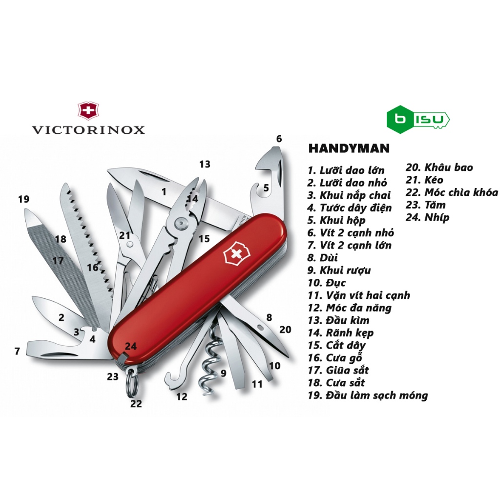 Dụng Cụ Đa Năng Victorinox - 91mm - Handyman Red (Đỏ Truyền Thống)