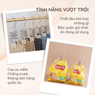 Combo 5 móc kẹp đơn inox treo quần áo,mũ,nón,tất vớ,móc inox đầu bọc nhựa PVC chống tuột chắc chắn đa năng tiện lợi {H}