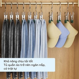 Combo 5 móc kẹp đơn inox treo quần áo,mũ,nón,tất vớ,móc inox đầu bọc nhựa PVC chống tuột chắc chắn đa năng tiện lợi {H}