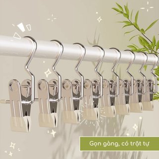 Combo 5 móc kẹp đơn inox treo quần áo,mũ,nón,tất vớ,móc inox đầu bọc nhựa PVC chống tuột chắc chắn đa năng tiện lợi {H}