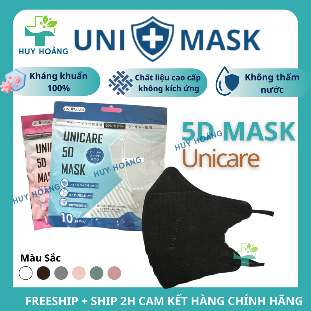 [Combo 100 Cái] Khẩu trang 5D Uni Mask 3 lớp kháng khuẩn, khẩu trang Unicare chống nắng chính hãng