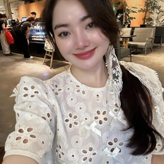 Set bộ nữ Quảng Châu Cao Cấp áo ren lỗ mix quần suông rộng viền ren, Set đồ nữ sang trọng trẻ trung