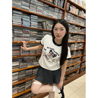 Áo Thun Nữ Baby Tee Tay Viền " Greedy puppy " - Kraken Drk Cotton 250gsm
