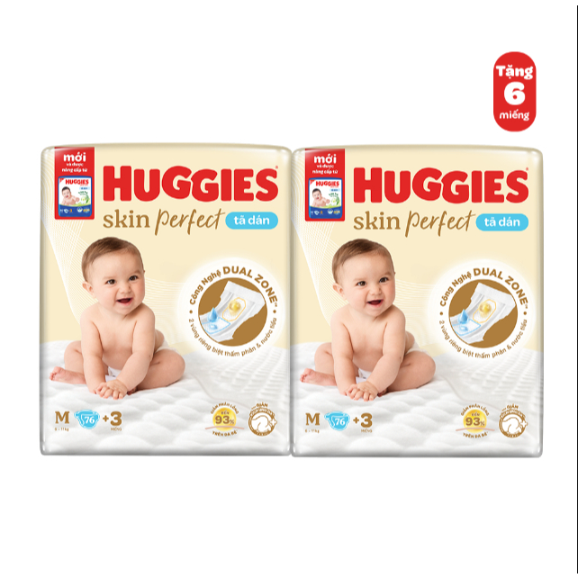Ảnh Combo 2 Tã/bỉm dán sơ sinh Huggies Skin Perfect M 76+3 miếng với 2 vùng thấm giảm kích ứng da 1