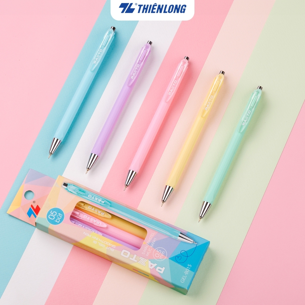 Product image Hộp 5 cây Bút Gel bi Thiên Long ngòi 0.5mm mực xanh viết trơn êm mực dầu, 5 tone pastel Gel-B015 2