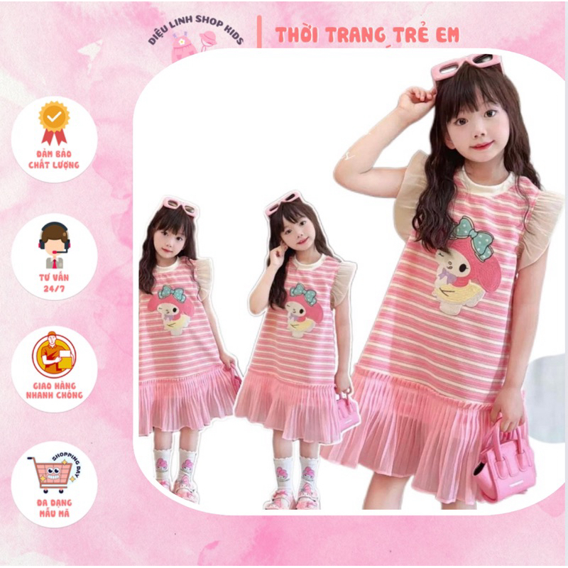 DL31(10-30kg)váy kẻ cotton hoạ tiết phối vải tơ cho bé - váy thiết kế chất cotton siêu xinh thoáng mát cho bé gái