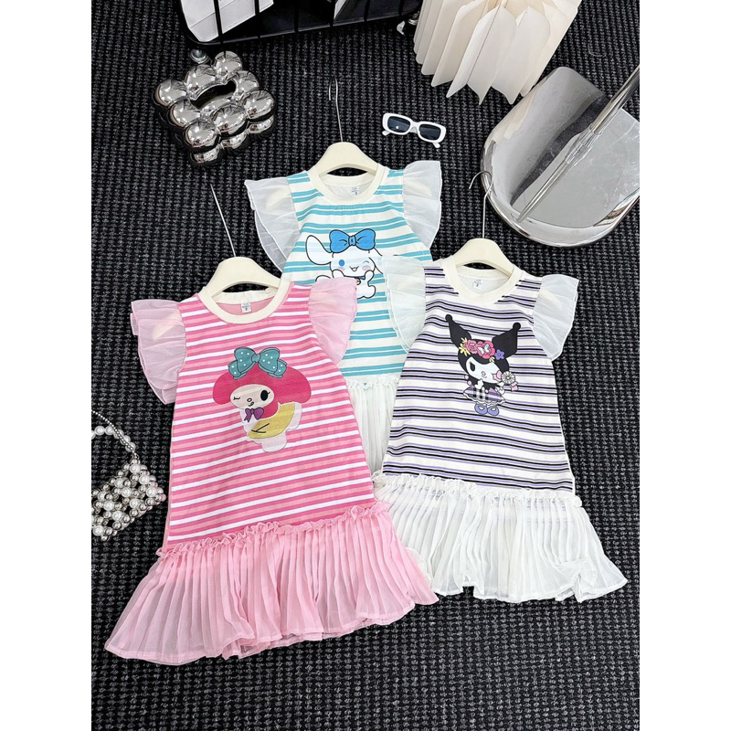 DL31(10-30kg)váy kẻ cotton hoạ tiết phối vải tơ cho bé - váy thiết kế chất cotton siêu xinh thoáng mát cho bé gái