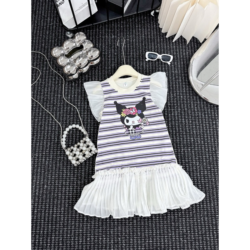 DL31(10-30kg)váy kẻ cotton hoạ tiết phối vải tơ cho bé - váy thiết kế chất cotton siêu xinh thoáng mát cho bé gái
