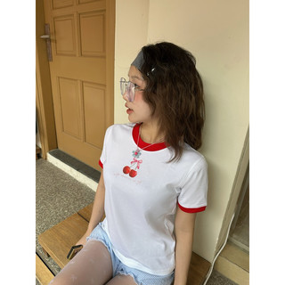 Áo Thun Nữ Baby Tee Viền Đỏ “ Nơ Cherry '' - Kraken Drk siêu dễ thương 100% cotton 2 chiều .