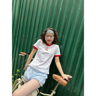 Áo Thun Nữ Baby Tee Viền Đỏ “ Nơ Cherry '' - Kraken Drk siêu dễ thương 100% cotton 2 chiều .