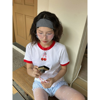 Áo Thun Nữ Baby Tee Viền Đỏ “ Nơ Cherry '' - Kraken Drk siêu dễ thương 100% cotton 2 chiều .