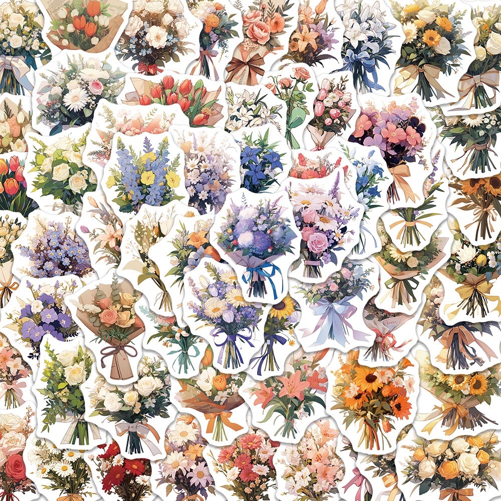 Set 50 cái sticker chống nước NHỮNG BÓ HOA DỊU DÀNG XINH ĐẸP HOA HỒNG ...