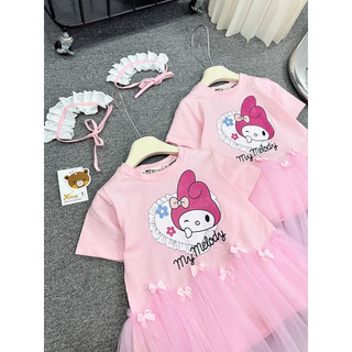 Váy bé gái,Váy hồng Melody kèm turban viền bèo cho bé gái