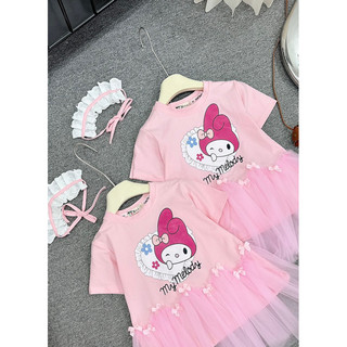 Váy bé gái,Váy hồng Melody kèm turban viền bèo cho bé gái