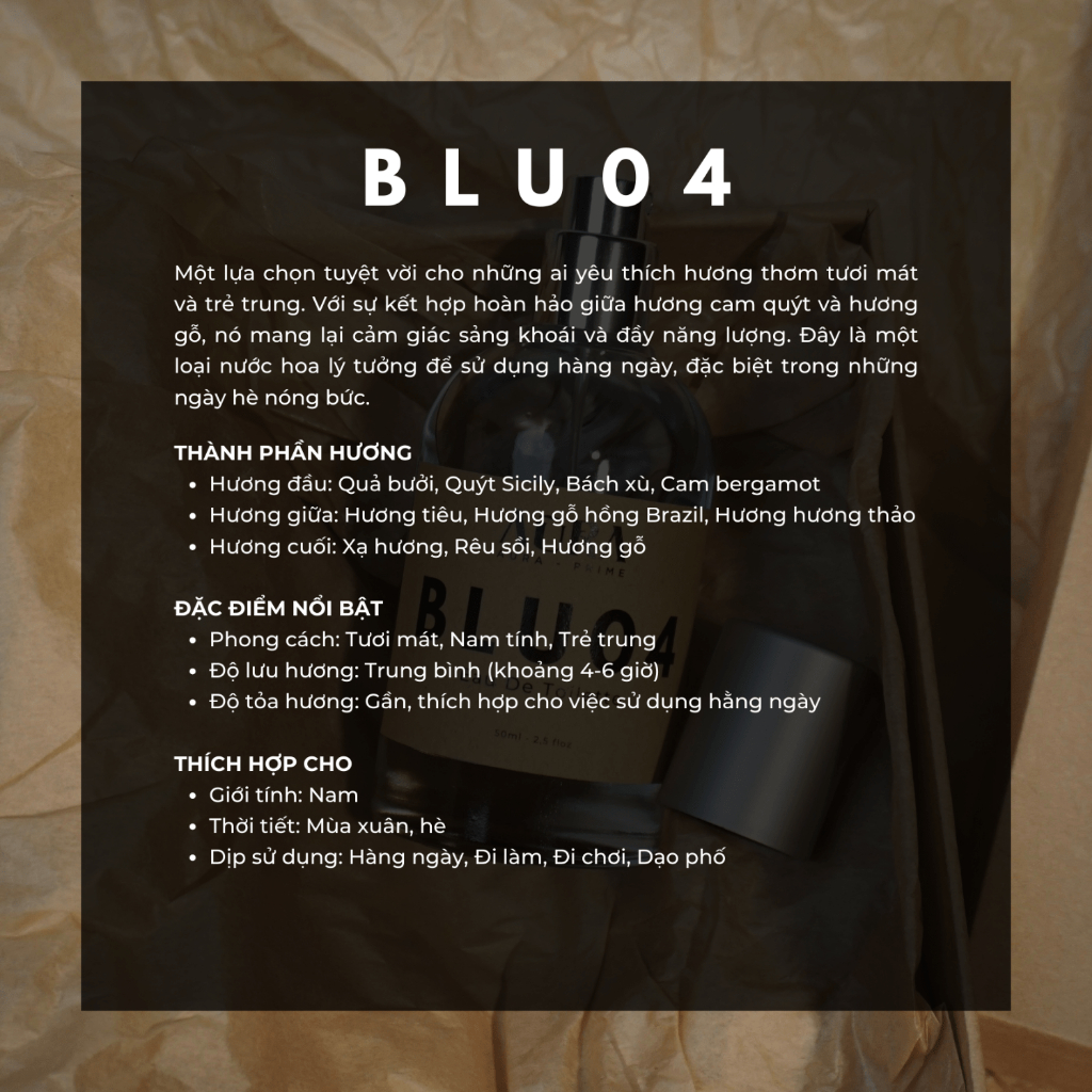 Nước hoa nam AURA PRIME BLU04 mang mùi hương tươi mát, nam tính, trẻ trung