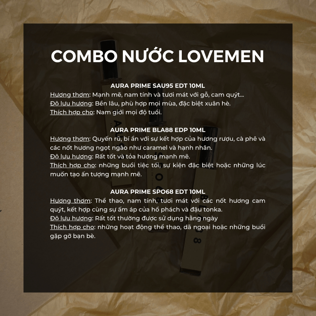 COMBO 3 lọ nước hoa nam LOVEMEN giúp nam giới tự tin, cuốn hút trong mọi hoàn cảnh - AURA PRIME - A05