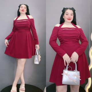 Đầm Đi Tiệc Bigsize Trễ Vai Dáng Dài Xòe Trên Gối Tay Dài Sang Chảnh Vải Nỉ Gân G231