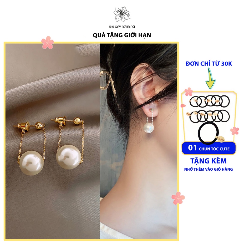 Bông tai, Khuyên tai nữ bạc 925 mạ vàng đính ngọc trai nhân tạo đeo 2 kiểu BO14